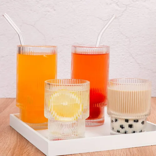 Miniatura 2 de Vasos acanalados para beber, estilo origami, juego de 4, cristalería vintage ondulada para cóctel, café, refrescos, jugo, cerveza