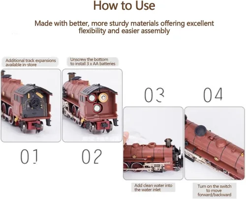 Miniatura 4 de Juego de tren eléctrico de aleación con luces y sonidos, modelo clásico de locomotora de vapor con pista larga y carruajes, juego de locomotora Rojo