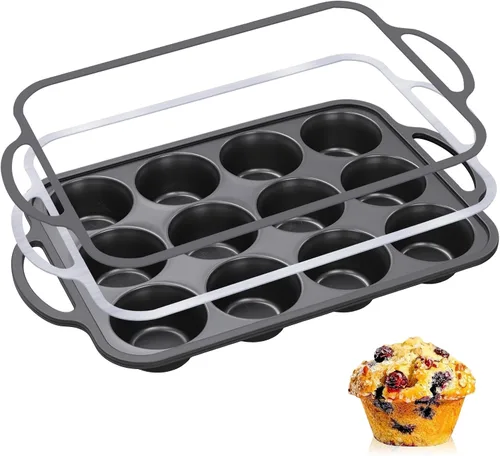 Miniatura 10 de 24-Cup Mini Silicone Muffin Pan with Reinforced Steel Frame, Non-Stick, BPA-Free, for Bite-Sized Cupcakes, Appetizers, and Egg Bites, Dishwasher Safe
