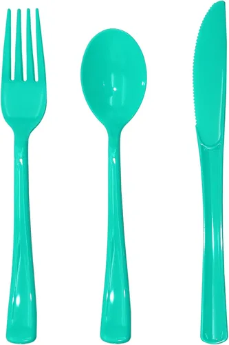 Miniatura 22 de Juego de 150 cubiertos de plástico negro y dorado, resistente, cubiertos de plástico negro y dorado, incluye cucharas, tenedores, cuchillos