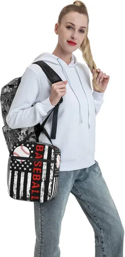 Miniatura 7 de Lonchera de béisbol con bandera estadounidense para hombres y mujeres, pequeña bolsa de almuerzo para oficina, trabajo, picnic, reutilizable, 15