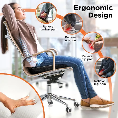 Miniatura 4 de BLACK+DECKER Cojín de asiento de espuma viscoelástica acolchada y tejida en U para silla de oficina, coche, silla de ruedas y avión – Ergonómico