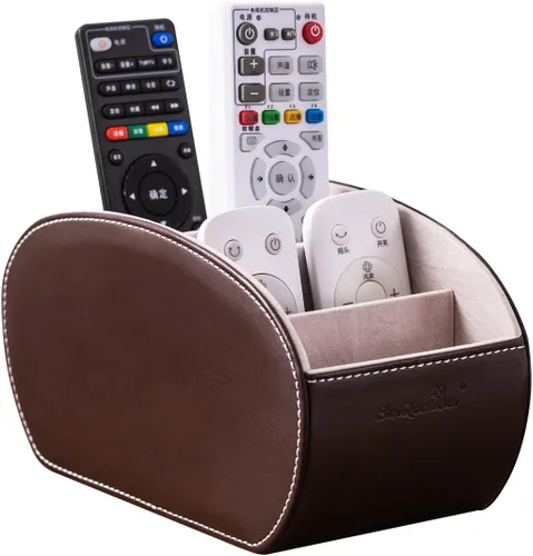 Miniatura 8 de BONNY DODO Caja organizadora de oficina multifuncional de piel sintética, soporte para control remoto, para almacenamiento de escritorio, mesa con 5
