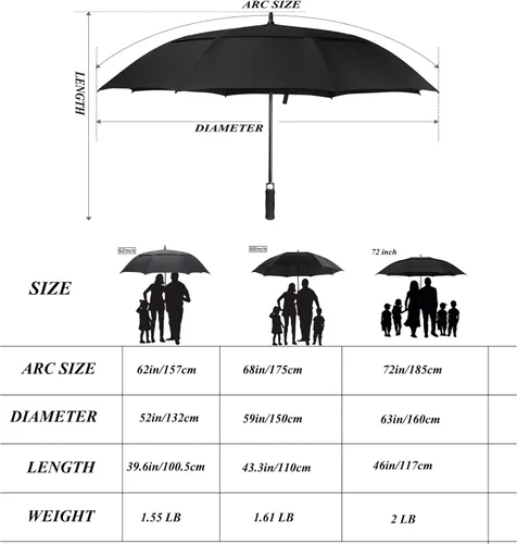 Miniatura 6 de ACEIken Paraguas de golf grande de 58/62/68 pulgadas, paraguas de golf abierto automático, extra grande, doble toldo ventilado, resistente al