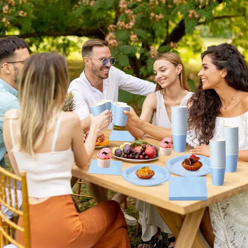 Miniatura 3 de Tioncy 200 platos de papel desechables azules y servilletas, suministros para fiesta de graduación para 50 invitados, juego de vajilla de papel