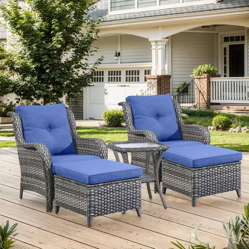 Miniatura 113 de Belord Juego de muebles de exterior, sillas de mimbre para patio, muebles de ratán de 3 piezas con mesa auxiliar, juegos de sillas bistró de patio