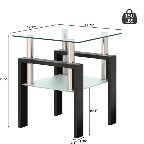 Miniatura 2 de Mesa auxiliar de vidrio moderna para sofá, mesa de centro pequeña, mesa de centro negra, mesa de sala de estar, mesita de noche cuadrada, muebles