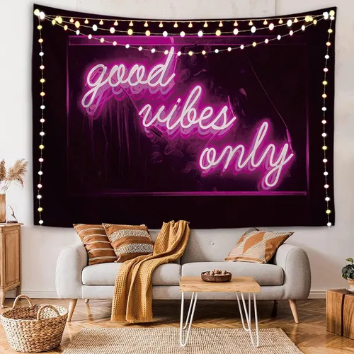 Miniatura 2 de HuxtleEssentials Tapiz decorativo de pared, solo palabras con luz de neón para dormitorio, sala de estar, exterior, 50 x 60 pulgadas Rosa