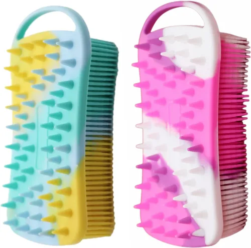 Miniatura 12 de Paquete de 2 exfoliantes corporales de silicona de doble cara para exfoliación, ducha y masaje del cuero cabelludo, cepillo 2 en 1 para baño
