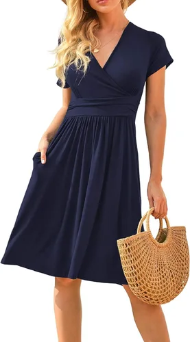Miniatura 4 de Vestido de verano floral para mujer, cuello en V, bohemio, con volantes, manga con volantes, vestido de lunares suizos, con cinturón, acampanado