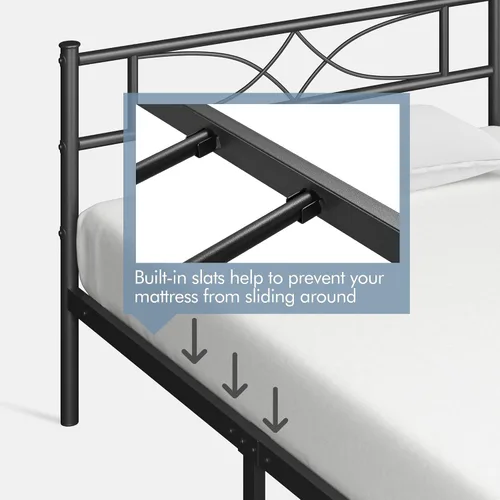 Miniatura 9 de Yaheetech Estructura de Cama Tamaño Twin Plataforma de Metal con Cabecero de Diseño Curvo Piecero/No Necesita Somier/Base de Colchón/Soporte Negro