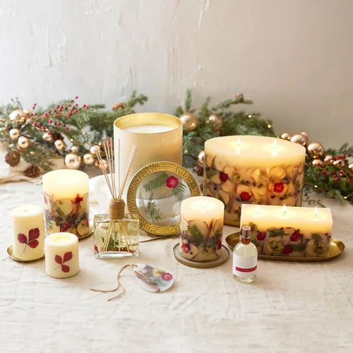 Miniatura 4 de Rosy Rings Vela botánica redonda mediana – Manzana picante de 6.5 pulgadas, tiempo de combustión, 200 horas, notas de cardamomo, canela, clavo