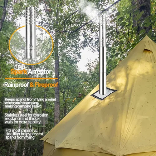 Miniatura 5 de Estufa de Tienda AVOFOREST Estufa de Leña con Pies Altos, Estufa de Tienda Caliente Portátil con 6 Tubos de Chimenea de Acero Inoxidable