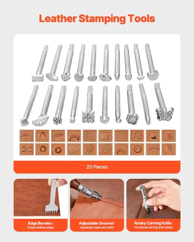 Miniatura 3 de VEVOR Kit de herramientas de trabajo de cuero, 92 piezas con bolsa de almacenamiento de cuero portátil, herramientas de lijado de estampación