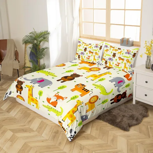 Miniatura 2 de Erosebridal Juego de ropa de cama individual de animales de la selva para niñas y niños, funda de edredón de elefante oso, tigre, león, safari