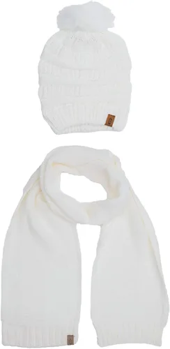 Miniatura 2 de Free Country Bufanda y gorro de punto a juego conjunto térmico de invierno con pompones holgados para mujer