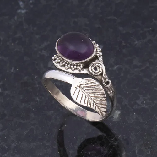 Miniatura 2 de Anillo de plata de ley 925 con piedra de amatista ajustable, Plata, Amatista