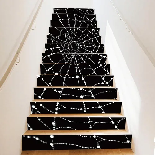 Miniatura 18 de PLIGREAT 15 tiras de calcomanías de Navidad para escaleras, despegar y pegar pájaros, árbol de Navidad, calcomanías para escalones de 7.1 x 39