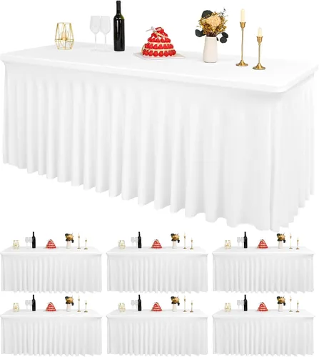 Miniatura 33 de 2 Packs Black Spandex Table Clothes for 6 Foot Rectangle Tables, Wrinkle Resistant Fitted Tables Cover, Washable Stretch Table Skirts for Weddings