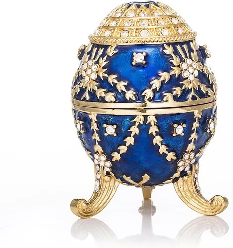 QIFU Pintado a mano esmaltado estilo huevo Faberge decorativo esmalte baratija caja con bisagras regalo único para la decoración del hogar
