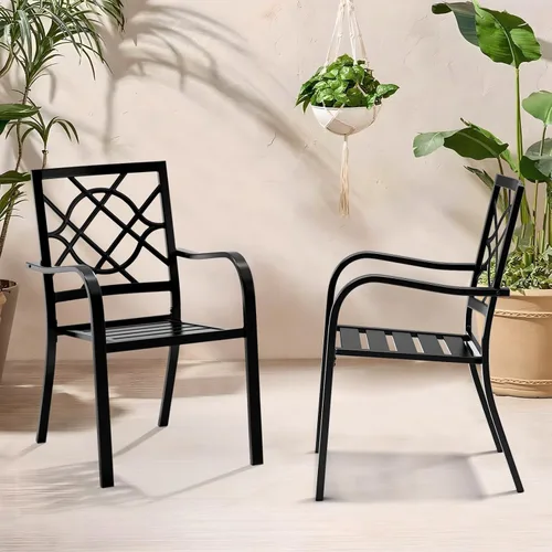 Miniatura 2 de Crownland Juego de 2 sillas de comedor de hierro forjado para patio, sillas apilables de metal con reposabrazos para jardín, piscina, patio trasero