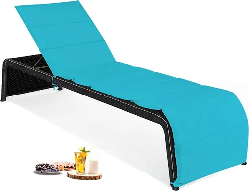Miniatura 9 de DORTALA Tumbona para exteriores, silla reclinable de ratán ajustable de 5 posiciones con asiento acolchado y pies ajustables, muebles de sofá Rojo