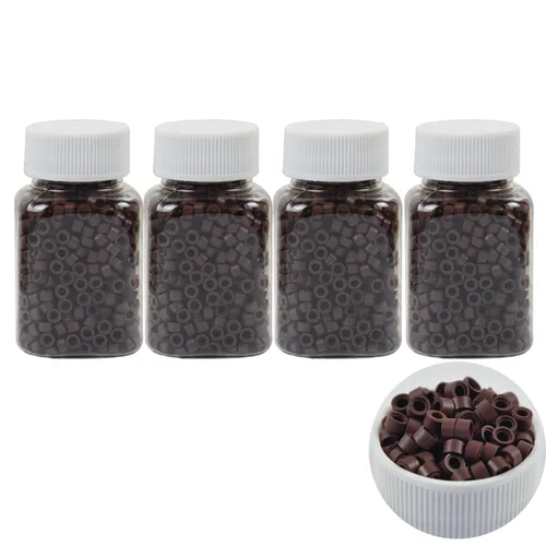 Miniatura 25 de 500 cuentas de extensiones de cabello con micro anillos forrados de silicona de 0.197 in, cuentas para extensiones de cabello con punta I