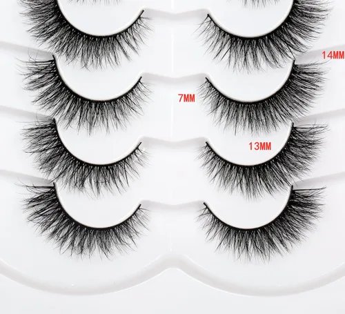 Miniatura 621 de Pooplunch - Pestañas postizas finas de visón sintético, estilo ojo de gato, naturales, cruzadas, tipo racimo, efecto 8D de volumen, tiras