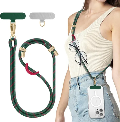 Miniatura 15 de SURPHY Cordón para teléfono, correa cruzada ajustable para teléfono con 2 pestañas de amarre para teléfono celular, hebillas de metal de alta Negro