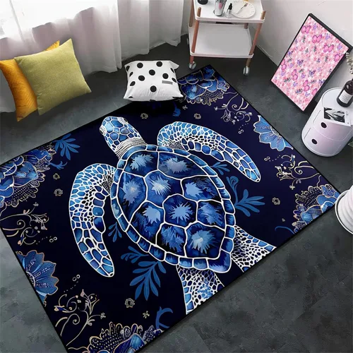 Miniatura 32 de Alfombra de tortuga marina con estampado de animales marinos y animales marinos, alfombra con estampado de tortugas marinas, para niños y niñas