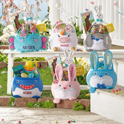 Miniatura 5 de Let's Make Memories - Canasta de Pascua personalizada con amigos peludos, canasta para niños, diseño de conejito de Pascua azul, solo incluye
