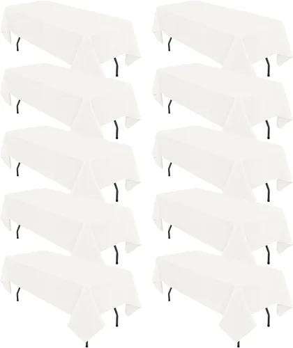 Miniatura 138 de Paquete de 10 manteles de poliéster de 60 x 102 pulgadas, manteles de poliéster beige para mesas rectangulares de 6 pies, resistentes a las manchas
