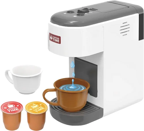 Toys Barista Cafetera de juguete de cocina para niños con piezas móviles, accesorios de cocina, juego de café para niñas y niños, regalos de