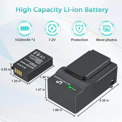 Miniatura 2 de LP EN-EL20 EN-EL20a Batería y cargador, paquete de 2 baterías de 1020 mAh para Nikon Coolpix P1000, P950, DL24-500, Coolpix A, 1 AW1, 1 J1, 1 J2, 1