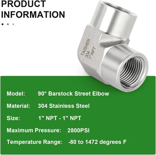 Miniatura 6 de TAISHER Codo de calle Barstock de acero inoxidable 304 de 90 grados, 1 pulgada NPT hembra a 1 pulgada NPT hembra 304 accesorio de tubería inoxidable