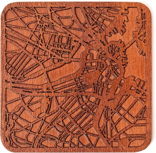 Miniatura 26 de Posavasos Amsterdam Map by O3 Design Studio, 1 pieza, posavasos de madera Sapele con mapa de la ciudad, hecho a mano, varias ciudades opcionales
