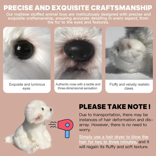 Miniatura 5 de Animal de peluche maltés, peluche de perro realista, animal de peluche realista, mascota de compañía, juguetes esponjosos de perrito de peluche