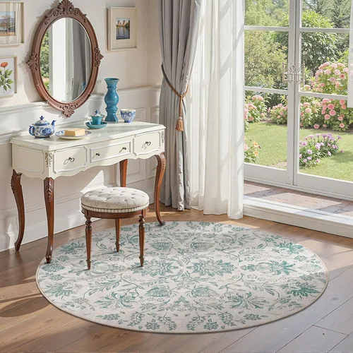 Miniatura 230 de jinchan Lima - Alfombra simétrica floral geométrica lavable, alfombra de entrada de medio círculo de 2 x 3, alfombra de media luna, suave y Azul