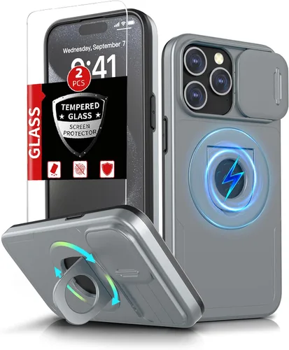 Miniatura 54 de Funda magnética para iPhone 11 Pro compatible con carga inalámbrica MagSafe, con 2 protectores de pantalla, anillo kickstand de 360° integrado +