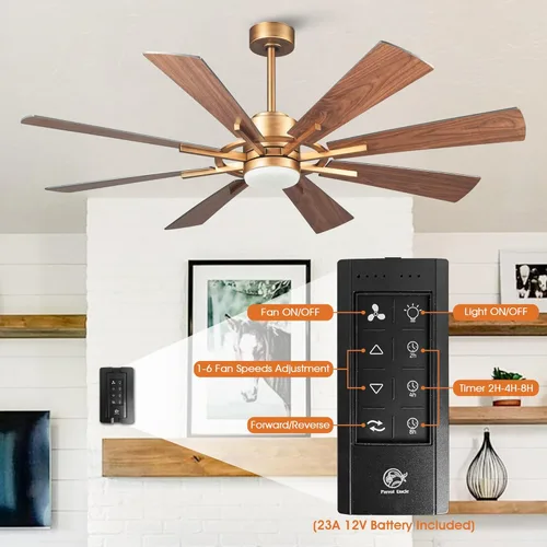 Miniatura 6 de Ventiladores de techo dorados de 60 pulgadas con luces y control remoto, modernos ventiladores de techo grandes para exteriores, para patios, motor