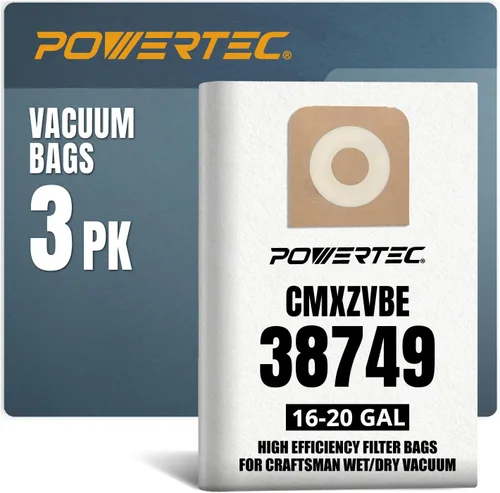 POWERTEC 38749 Compra bolsas para aspiradora Craftsman de 16 a 20 galones, 16-20 galones, compra bolsas de vacío CMXZVBE38749 para Craftsman