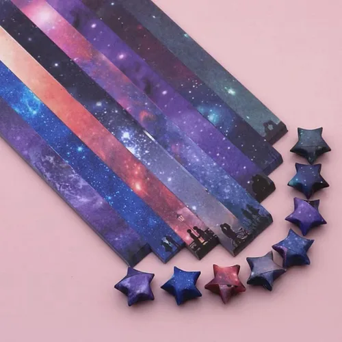 Tiras de origami de estrellas, patrones de cielo estrellado, estrellas de papel, tiras de papel hechas a mano, artesanías (540 piezas)