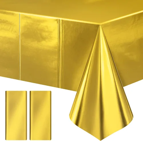 Just Shimmer 2 Piezas de Mantel Metálico de Oro Brillante - Acabado Mate Impresionante, Duradero y Fácil de Limpiar - Perfecto para Decoraciones de