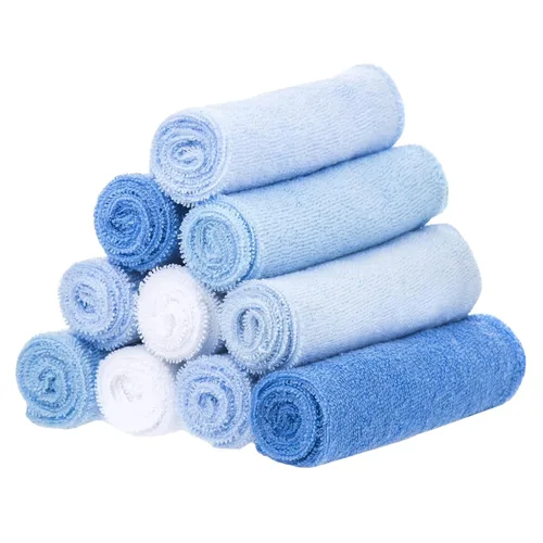 Spasilk Juego de Paños de Lavado para Bebés Recién Nacidos Niños y Niñas, Juego de Paños de Rizo Suave, Paquete de 10, Azul