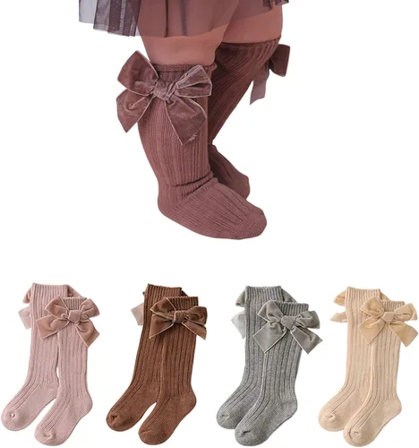 Calcetines altos hasta la rodilla con lazos, tubo largo con volantes, medias de uniforme para bebés, calcetines de punto acanalados