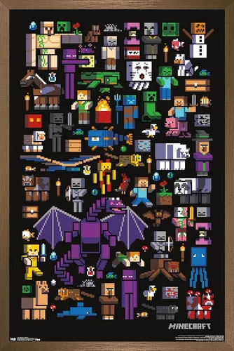 Miniatura 16 de Trends International Minecraft - Póster de pared de Mobbery, 14.725 x 22.375 pulgadas, versión con marco de madera tipo granero