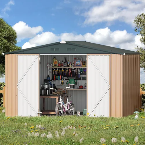 Miniatura 10 de AECOJOY Cobertizo de almacenamiento al aire libre de 5 x 3 pies, pequeño cobertizo de metal con puerta con cerradura, almacenamiento de utilidad