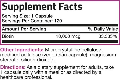 Miniatura 8 de Bronson Ultra Biotina 10,000 Mcg Suplemento para Cabello, Piel y Uñas, Sin GMO, 120 Cápsulas Vegetarianas