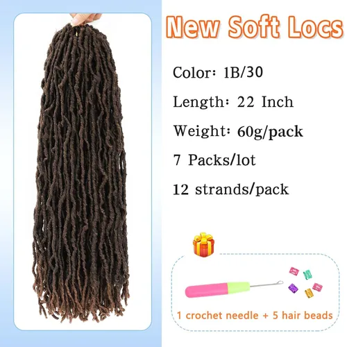 Miniatura 2 de Rastas de pelo sintético de ganchillo de 22 pulgadas, color marrón degradado, 7 paquetes de cabello de ganchillo preanudado para mujeres negras