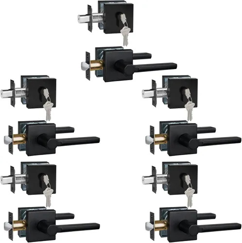 Miniatura 58 de Manija de Puerta de Paso (Sin Cerradura), Mango Cuadrado Interior de Servicio Pesado para Pasillo y Closet, Negro Mate, Reversible para Diestros